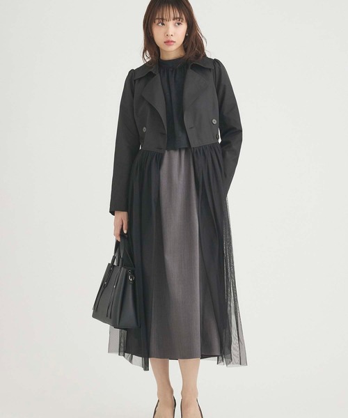 Edit Sheen(エディットシーン)の「チュール切替トレンチコート(その他アウター・レディース・ベージュ/ブラック・M)」の1枚目の写真