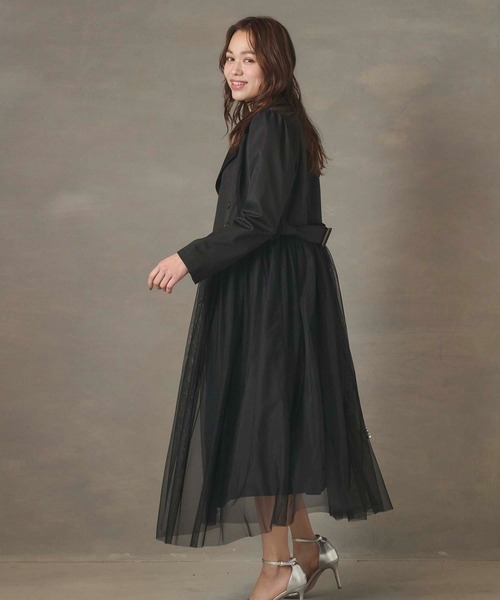 Edit Sheen(エディットシーン)の「チュール切替トレンチコート(その他アウター・レディース・ベージュ/ブラック・M)」の4枚目の写真