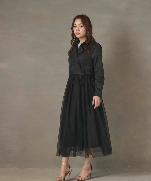 Edit Sheen(エディットシーン)の「チュール切替トレンチコート(その他アウター・レディース・ベージュ/ブラック・M)」の3枚目の写真