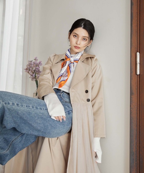 Edit Sheen(エディットシーン)の「チュール切替トレンチコート(その他アウター・レディース・ベージュ/ブラック・M)」の14枚目の写真