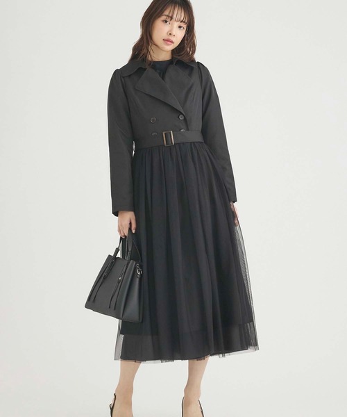 Edit Sheen(エディットシーン)の「チュール切替トレンチコート(その他アウター・レディース・ベージュ/ブラック・M)」の8枚目の写真