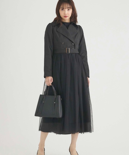 Edit Sheen(エディットシーン)の「チュール切替トレンチコート(その他アウター・レディース・ベージュ/ブラック・M)」の9枚目の写真