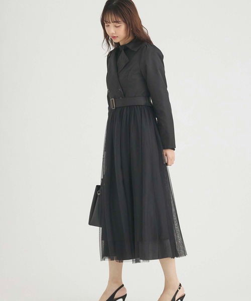 Edit Sheen(エディットシーン)の「チュール切替トレンチコート(その他アウター・レディース・ベージュ/ブラック・M)」の10枚目の写真