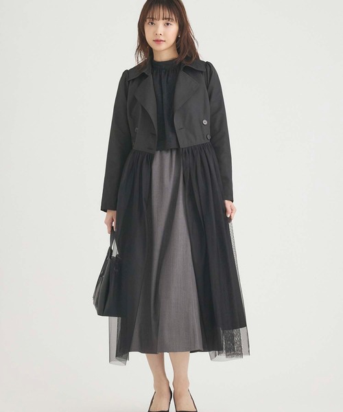 Edit Sheen(エディットシーン)の「チュール切替トレンチコート(その他アウター・レディース・ベージュ/ブラック・M)」の6枚目の写真