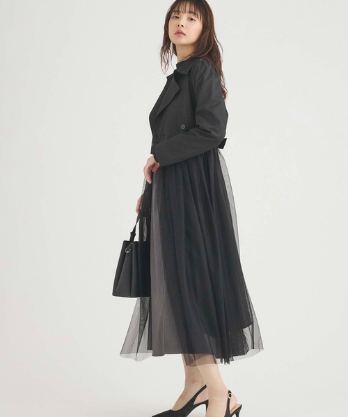 Edit Sheen(エディットシーン)の「チュール切替トレンチコート(その他アウター・レディース・ベージュ/ブラック・M)」の7枚目の写真