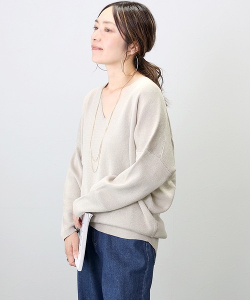 Aletta vita（アレッタビータ）の「12Gラメ使い両Vゴム編みプルオーバー（ニット/セーター・レディース・ブラック/カーキ/ベージュ・M）」の6枚目の写真