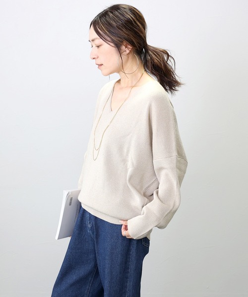 Aletta vita（アレッタビータ）の「12Gラメ使い両Vゴム編みプルオーバー（ニット/セーター・レディース・ブラック/カーキ/ベージュ・M）」の7枚目の写真