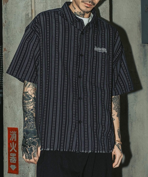 Subciety(サブサエティ)の「Jacquard stripe wide shirt(シャツ/ブラウス・メンズ・ホワイト/ブラック/ネイビー・SMALL/MEDIUM/LARGE/X-LARGE)」の3枚目の写真
