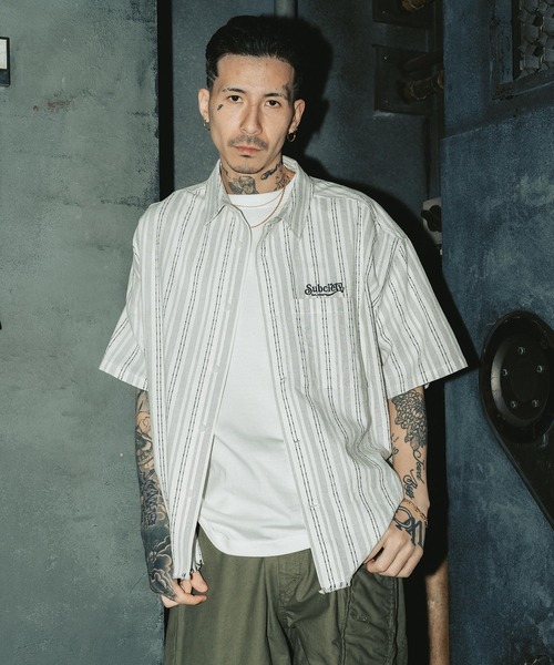 Subciety(サブサエティ)の「Jacquard stripe wide shirt(シャツ/ブラウス・メンズ・ホワイト/ブラック/ネイビー・SMALL/MEDIUM/LARGE/X-LARGE)」の8枚目の写真