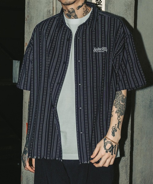 Subciety(サブサエティ)の「Jacquard stripe wide shirt(シャツ/ブラウス・メンズ・ホワイト/ブラック/ネイビー・SMALL/MEDIUM/LARGE/X-LARGE)」の13枚目の写真