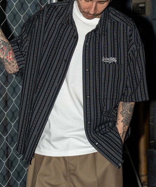 Subciety(サブサエティ)の「Jacquard stripe wide shirt(シャツ/ブラウス・メンズ・ホワイト/ブラック/ネイビー・SMALL/MEDIUM/LARGE/X-LARGE)」の11枚目の写真