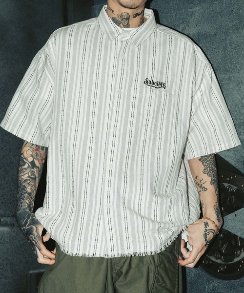 Subciety(サブサエティ)の「Jacquard stripe wide shirt(シャツ/ブラウス・メンズ・ホワイト/ブラック/ネイビー・SMALL/MEDIUM/LARGE/X-LARGE)」の7枚目の写真