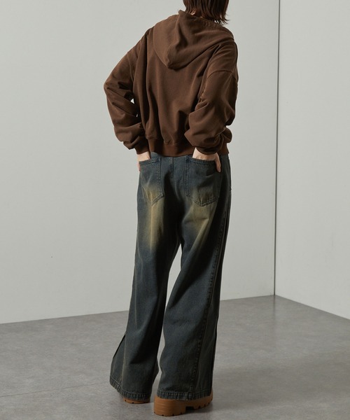 Alfred Alex（アルフレッドアレックス）の「【Alfred Alex】ヴィンテージメイクデザイン ピグメント ダメージパッチロゴ ショートダブルジップパーカー（パーカー・メンズ・ワインレッド/ブラック/チャコール/グレイッシュブルー/ブラウン・M/L）」の14枚目の写真