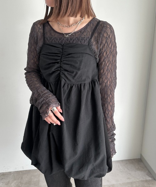 apres jour mignon（アプレジュールミニョン）の「バルーンキャミチュニック【ZOZOTOWN限定アイテム】（チュニック・レディース・ブラック系その他/ブラウン系その他/アイボリー/ブラック/ネイビー/グリーン・フリー/X-LARGE）」の15枚目の写真