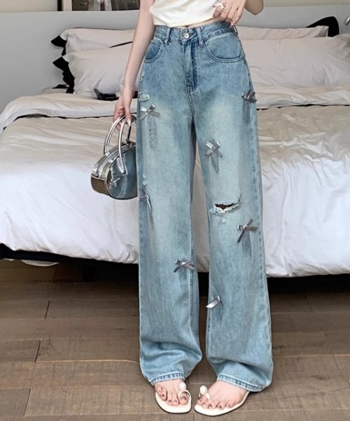 Mejoul(メジュール)の「ダメージボーイフレンドデニム(デニムパンツ・レディース・ブルー・M/L)」の3枚目の写真