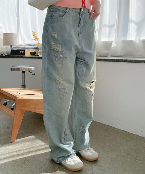 Mejoul(メジュール)の「ダメージボーイフレンドデニム(デニムパンツ・レディース・ブルー・M/L)」の7枚目の写真