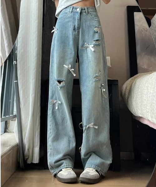 Mejoul(メジュール)の「ダメージボーイフレンドデニム(デニムパンツ・レディース・ブルー・M/L)」の10枚目の写真