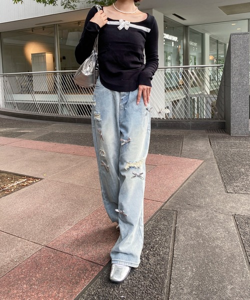 Mejoul(メジュール)の「ダメージボーイフレンドデニム(デニムパンツ・レディース・ブルー・M/L)」の16枚目の写真