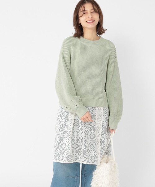 studio CLIP（スタディオクリップ）の「畦プルオーバー×レースチュニックセット（ニット/セーター・レディース・ライトグレー/ライトグリーン・FREE）」の2枚目の写真