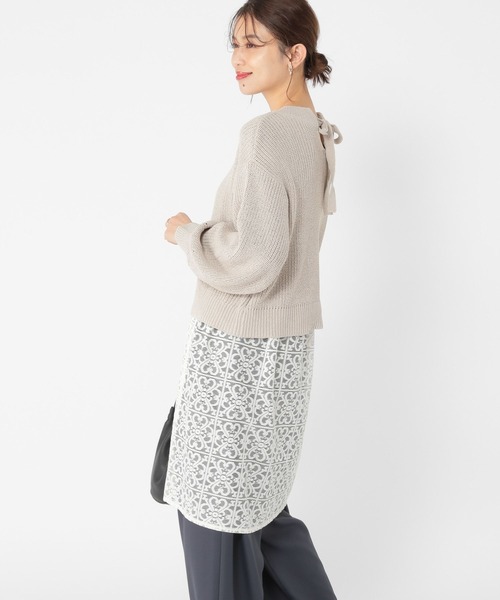 studio CLIP（スタディオクリップ）の「畦プルオーバー×レースチュニックセット（ニット/セーター・レディース・ライトグレー/ライトグリーン・FREE）」の3枚目の写真