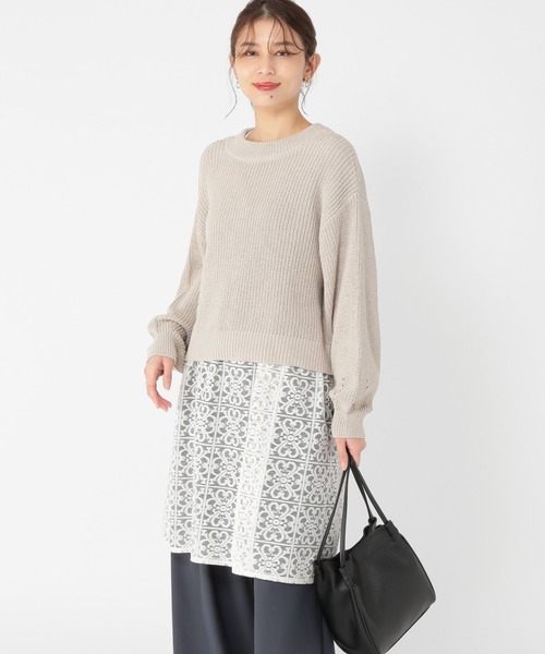 studio CLIP（スタディオクリップ）の「畦プルオーバー×レースチュニックセット（ニット/セーター・レディース・ライトグレー/ライトグリーン・FREE）」の4枚目の写真