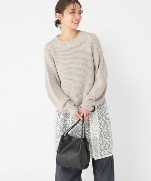 studio CLIP（スタディオクリップ）の「畦プルオーバー×レースチュニックセット（ニット/セーター・レディース・ライトグレー/ライトグリーン・FREE）」の5枚目の写真