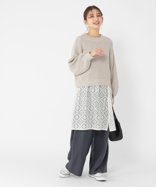studio CLIP（スタディオクリップ）の「畦プルオーバー×レースチュニックセット（ニット/セーター・レディース・ライトグレー/ライトグリーン・FREE）」の7枚目の写真