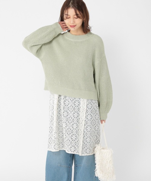 studio CLIP（スタディオクリップ）の「畦プルオーバー×レースチュニックセット（ニット/セーター・レディース・ライトグレー/ライトグリーン・FREE）」の8枚目の写真