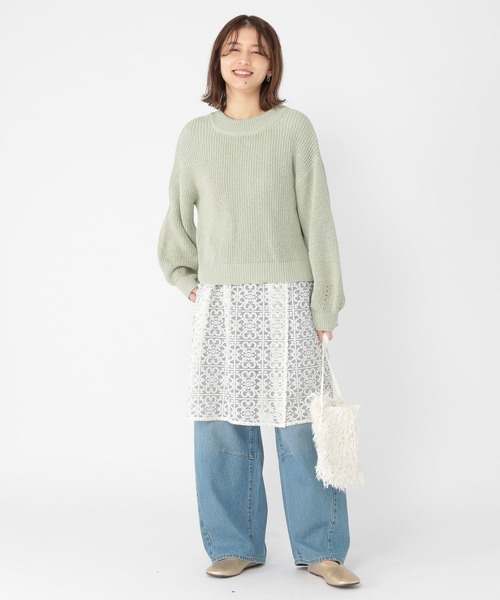 studio CLIP（スタディオクリップ）の「畦プルオーバー×レースチュニックセット（ニット/セーター・レディース・ライトグレー/ライトグリーン・FREE）」の10枚目の写真