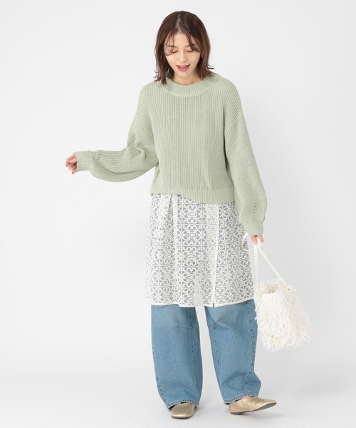 studio CLIP（スタディオクリップ）の「畦プルオーバー×レースチュニックセット（ニット/セーター・レディース・ライトグレー/ライトグリーン・FREE）」の11枚目の写真