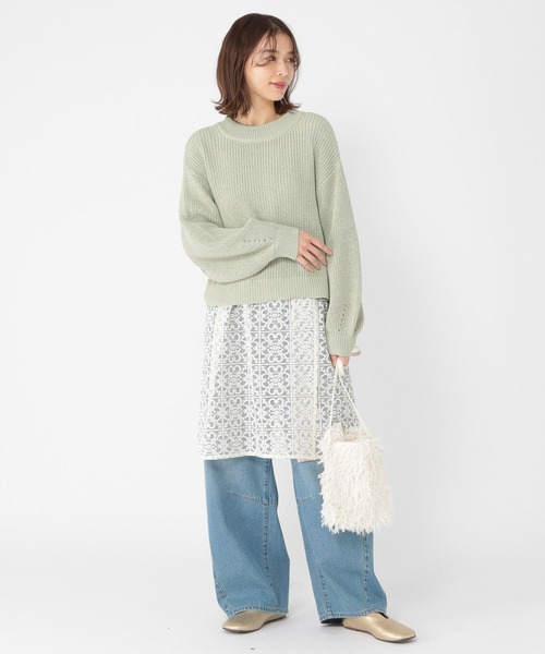 studio CLIP（スタディオクリップ）の「畦プルオーバー×レースチュニックセット（ニット/セーター・レディース・ライトグレー/ライトグリーン・FREE）」の12枚目の写真