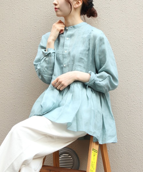 LE GLAZIK（ルグラジック）の「LE GLAZIK/ル グラジック　ギャザーグレアシャツ　GATHERED FLARE SHIRT　LG-B0382 RAT（シャツ/ブラウス・レディース・ローズ/サックスブルー/ブラック・36）」の5枚目の写真