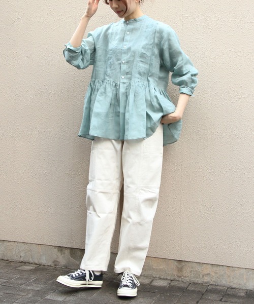 美品▲定価1.8万▲LE GLAZIK / ギャザーロングシャツ▲リネン ピンク 美品△定価1.8万△LE GLAZIK / ギャザーロングシャツ△リネン
