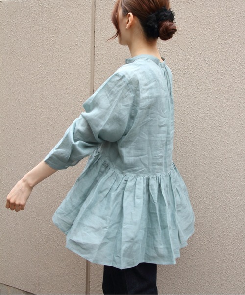 美品▲定価1.8万▲LE GLAZIK / ギャザーロングシャツ▲リネン ピンク 美品△定価1.8万△LE GLAZIK / ギャザーロングシャツ△リネン