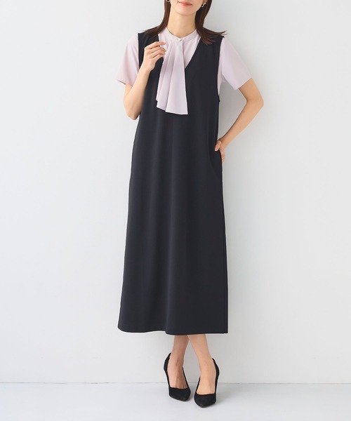 CROSS FUNCTION（クロスファンクション）の「《シワになりにくい》サマ美え ジョーゼット深Vネックジャンスカ【CF/クロスファンクション】（ジャンパースカート・レディース・ネイビー/ブラック・L/M/LL）」の14枚目の写真