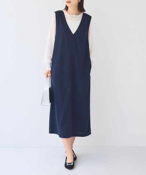 CROSS FUNCTION（クロスファンクション）の「《シワになりにくい》サマ美え ジョーゼット深Vネックジャンスカ【CF/クロスファンクション】（ジャンパースカート・レディース・ネイビー/ブラック・L/M/LL）」の8枚目の写真