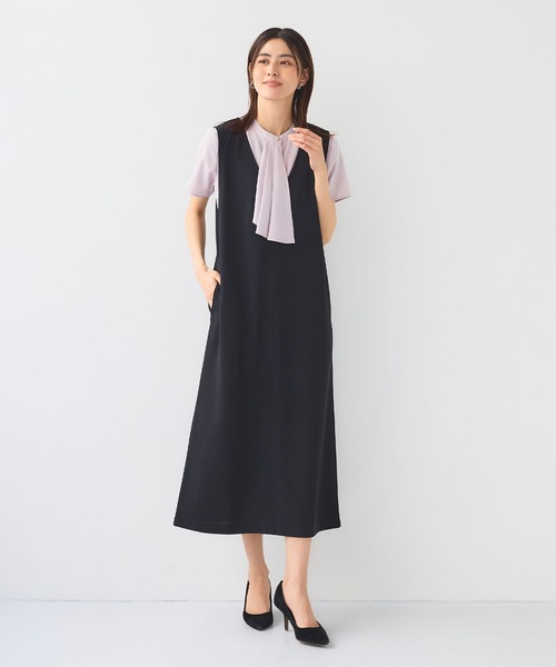 CROSS FUNCTION（クロスファンクション）の「《シワになりにくい》サマ美え ジョーゼット深Vネックジャンスカ【CF/クロスファンクション】（ジャンパースカート・レディース・ネイビー/ブラック・L/M/LL）」の11枚目の写真