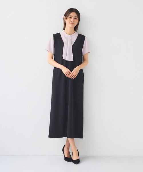 CROSS FUNCTION（クロスファンクション）の「《シワになりにくい》サマ美え ジョーゼット深Vネックジャンスカ【CF/クロスファンクション】（ジャンパースカート・レディース・ネイビー/ブラック・L/M/LL）」の13枚目の写真