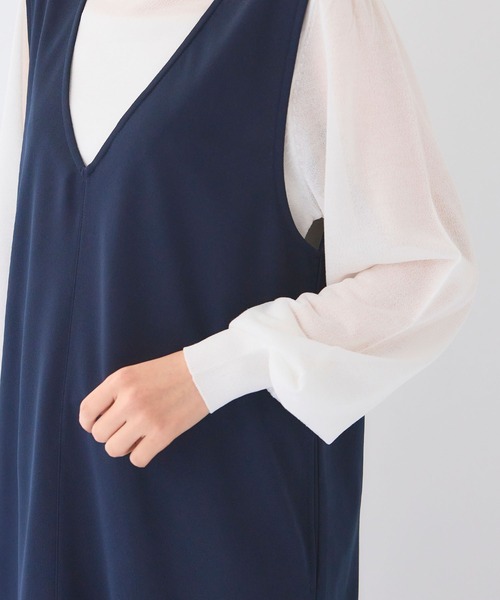 CROSS FUNCTION（クロスファンクション）の「《シワになりにくい》サマ美え ジョーゼット深Vネックジャンスカ【CF/クロスファンクション】（ジャンパースカート・レディース・ネイビー/ブラック・L/M/LL）」の17枚目の写真
