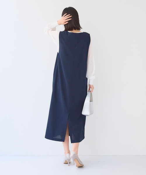CROSS FUNCTION（クロスファンクション）の「《シワになりにくい》サマ美え ジョーゼット深Vネックジャンスカ【CF/クロスファンクション】（ジャンパースカート・レディース・ネイビー/ブラック・L/M/LL）」の6枚目の写真