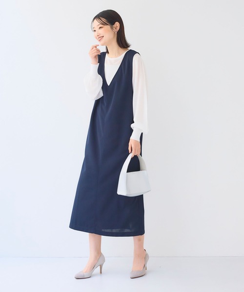 CROSS FUNCTION（クロスファンクション）の「《シワになりにくい》サマ美え ジョーゼット深Vネックジャンスカ【CF/クロスファンクション】（ジャンパースカート・レディース・ネイビー/ブラック・L/M/LL）」の10枚目の写真