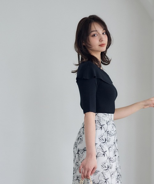 12Twelve Agenda（トゥエルブ　アジェンダ）の「クロスアシメオフショル5分袖ニットプルオーバー（ニット/セーター・レディース・ブラック/グレイッシュベージュ/サックスブルー/グリーン系その他/ブルーグリーン/グリーン/ピンク/ブラウン・M）」の13枚目の写真