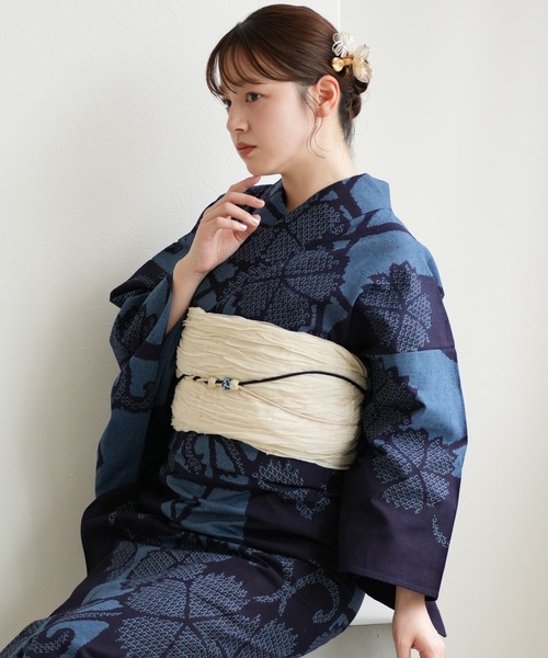 紺の地に染められた、薄紅と薄紫の撫子が美しい注染めの浴衣です 楽天市場】紺（柄撫子）（浴衣｜和服）：レディースファッション