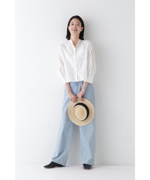 ヒューマンウーマン　ブラウス　シャツ　レース　美品 human woman ブラウス シャツ コットンツイルレースドッキング