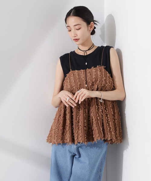 NANO universe（ナノユニバース）の「フリンジキャミソールビスチェ（キャミソール・レディース・ブラック/アイボリー/ブラウン・FREE）」の4枚目の写真