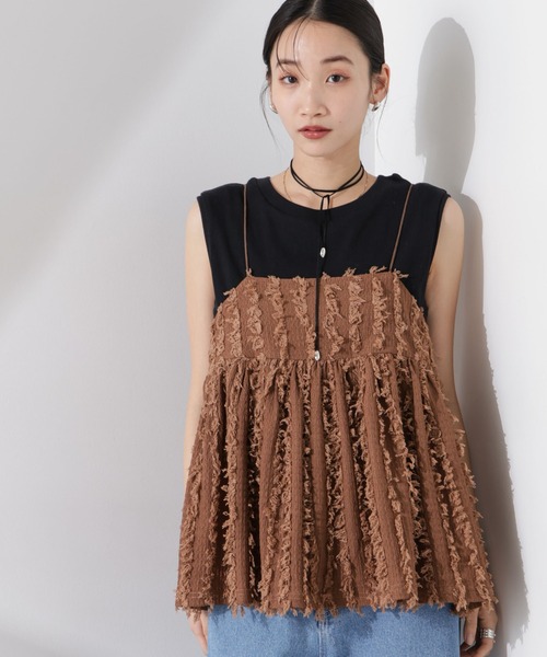 NANO universe（ナノユニバース）の「フリンジキャミソールビスチェ（キャミソール・レディース・ブラック/アイボリー/ブラウン・FREE）」の5枚目の写真