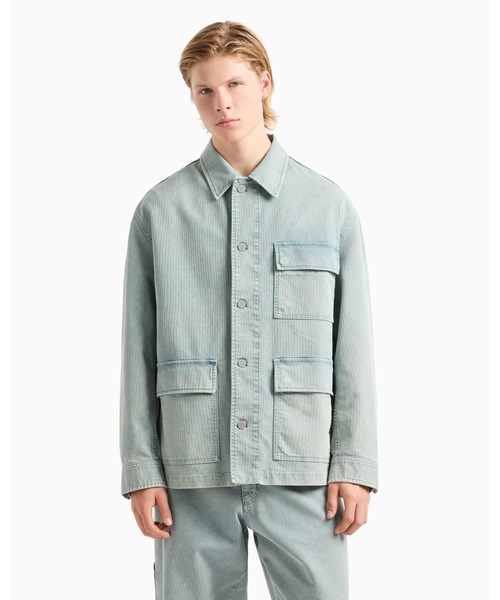 EMPORIO ARMANI(エンポリオアルマーニ)の「【エンポリオ アルマーニ】ASV Peaceカプセルコレクション ジャケット コンフォートコットン ヴィンテージ調グログラン(デニムジャケット・メンズ・ブルー系・SMALL/MEDIUM/LARGE)」の1枚目の写真