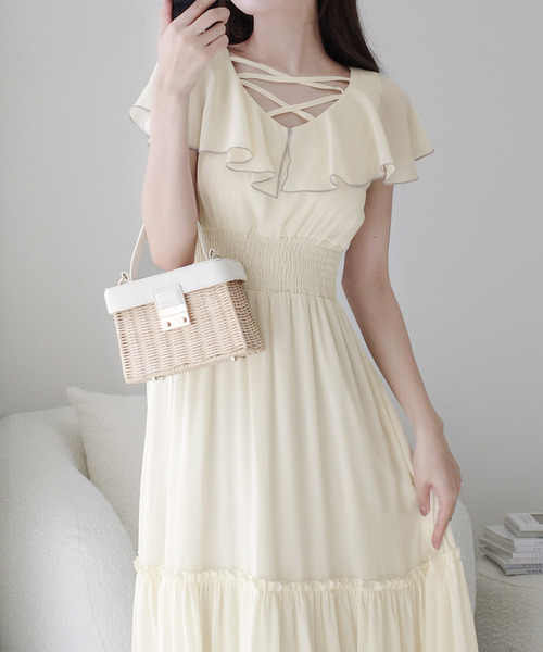 Bibiy ホワイト フリル付きワンピース B21-OP049WHF 未使用 2025年最新