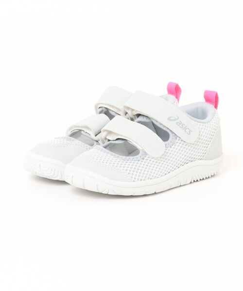ASICS(アシックス)の「ASICS SUKU2 アシックス スクスク MESHOES MINI キッズサンダル サマーシューズ 2本ベルト ストラップ(ミーシューズミニ) 1144A365(サンダル・キッズ・ライトグレー/ブラック/ライトブルー・16.5cm/17.0cm/17.5cm/18.0cm/18.5cm/19.0cm/19.5cm/20.0cm/16.0cm)」の2枚目の写真