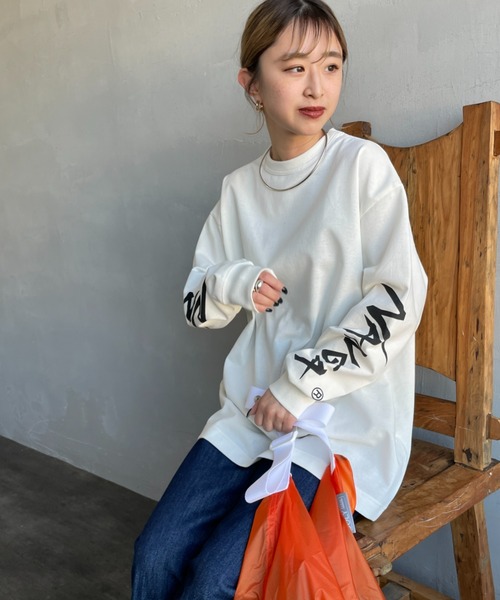 新品　25年春夏 NANGAナンガ　袖ロゴプリント　ロンＴ　白　XＬ NANGA ナンガ ロンT Tシャツ 長袖 メンズ 25SS エコ